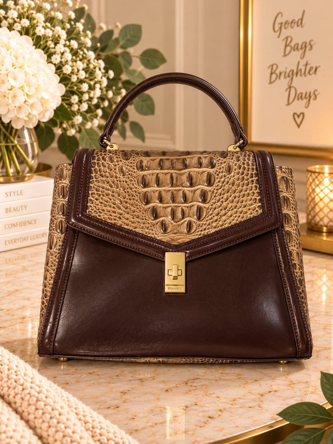 Brahmin Coffee Norland Tri-Textured Leather Ingrid Satchel 2