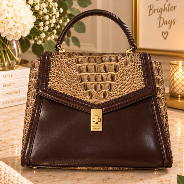 Brahmin Coffee Norland Tri-Textured Leather Ingrid Satchel