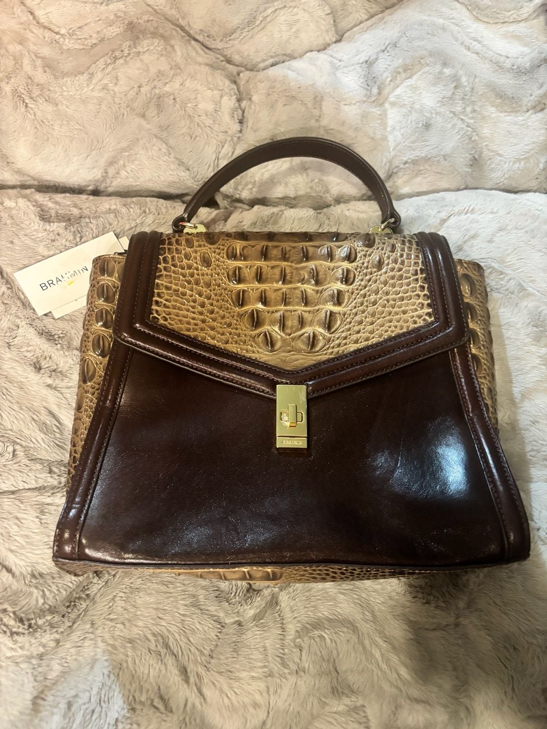 Brahmin Coffee Norland Tri-Textured Leather Ingrid Satchel 3