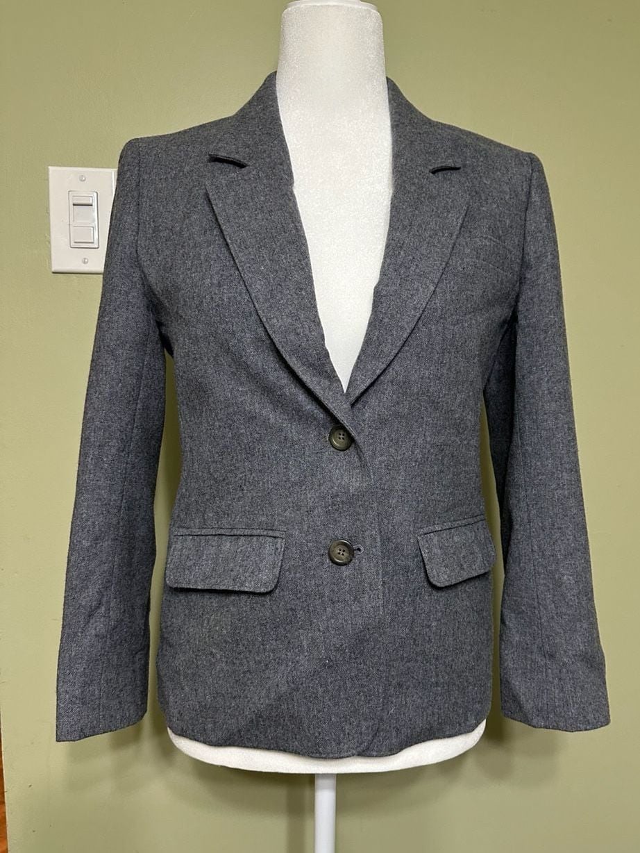 Womens Pendleton Petite 100% Virgin Wool Gray Blazer Jacket Size 2 **Flaws** 2