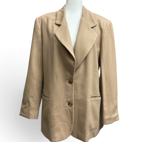 Vintage KGR Wool Blend Tan Camel One Button Blazer Jacket **FLAWS**