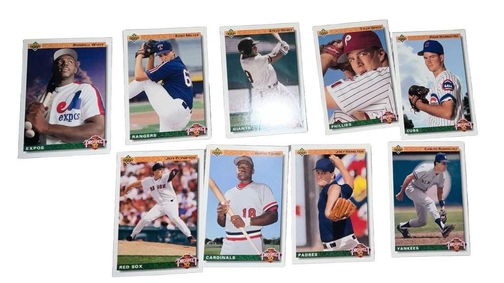 Lot of 9 Upper Deck 1992 Top Prospect Baseball Cards Rondell White Jeff Plympton Kurt Miller Dmitri Young Steve Hosey Joey Hamilton Tyler Green Carlos Rodriguez Ryan Hawblitzel 1