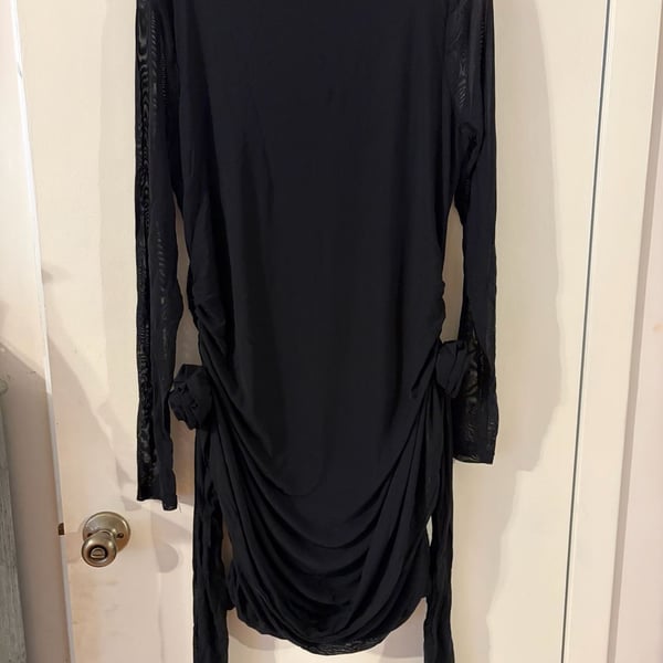 Fashion Nova Ruched Rosette Long Sleeve Mini Dress Black 1X