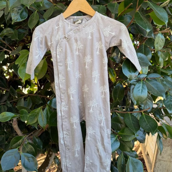 Kate Quinn Gray Tree Print Organic Cotton Kimono Bodysuit Romper 6-12M