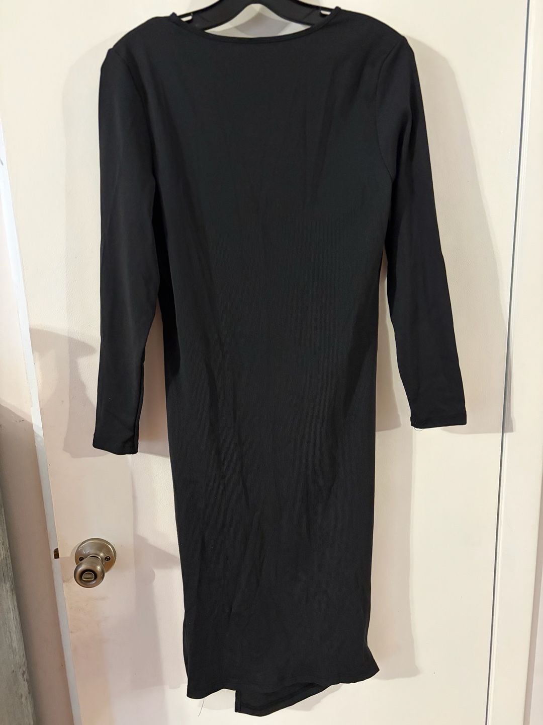 SHEIN Curve Ruched Midi Dress Black 1XL Long Sleeve Ribbed 4