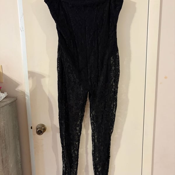 Shein Curve Black Lace Strapless Bandeau Jumpsuit Size 2XL