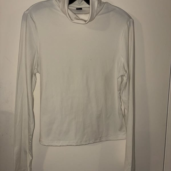 SHEIN Curve Ribbed Long Sleeve Cowl Neck Top White 1XL