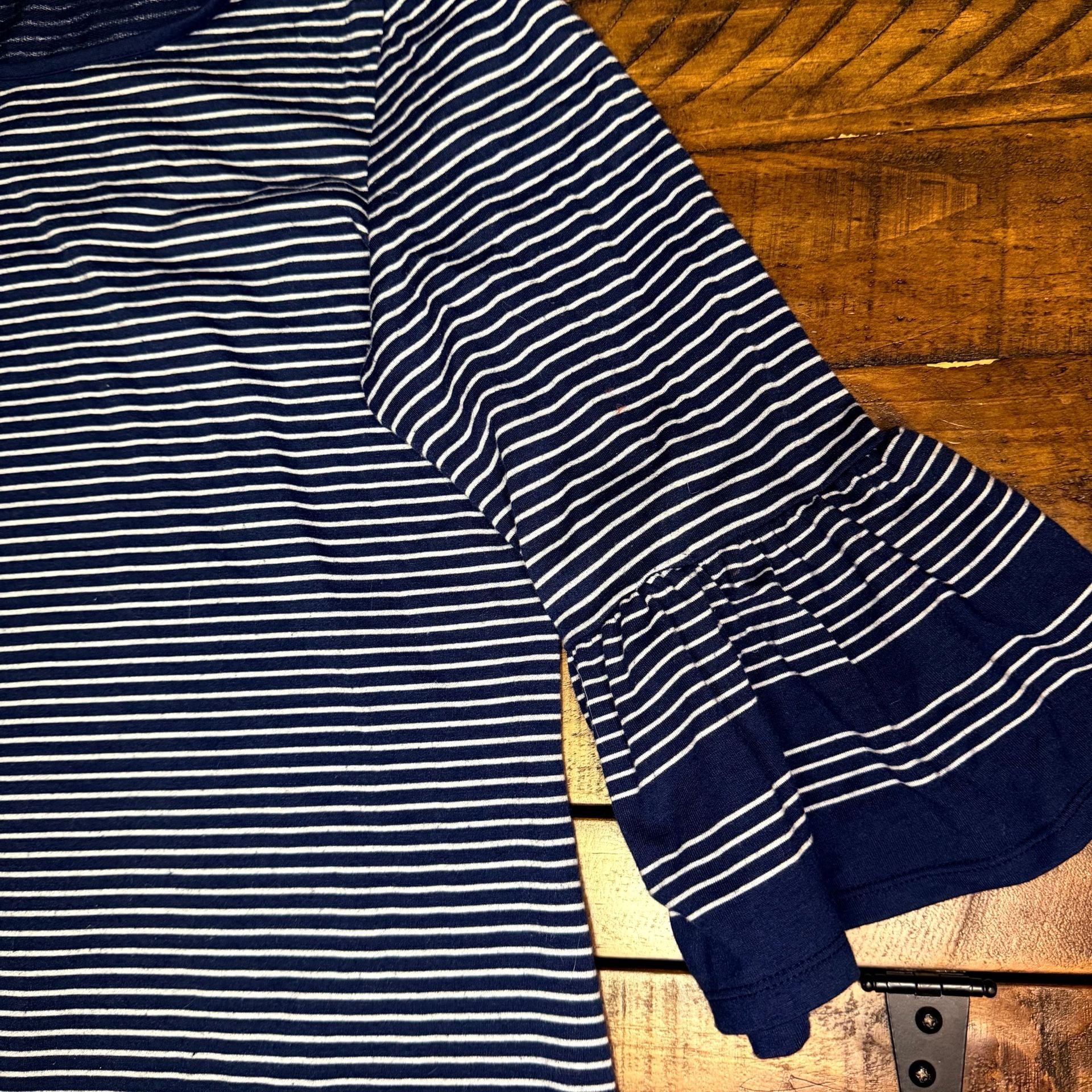 Max Studio Navy Blue White Striped Bell Sleeve Dress Size XL 4
