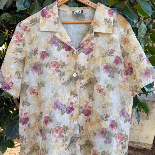Vintage DJ & Co. by Dawn Joy Sheer Floral Button-Up Blouse