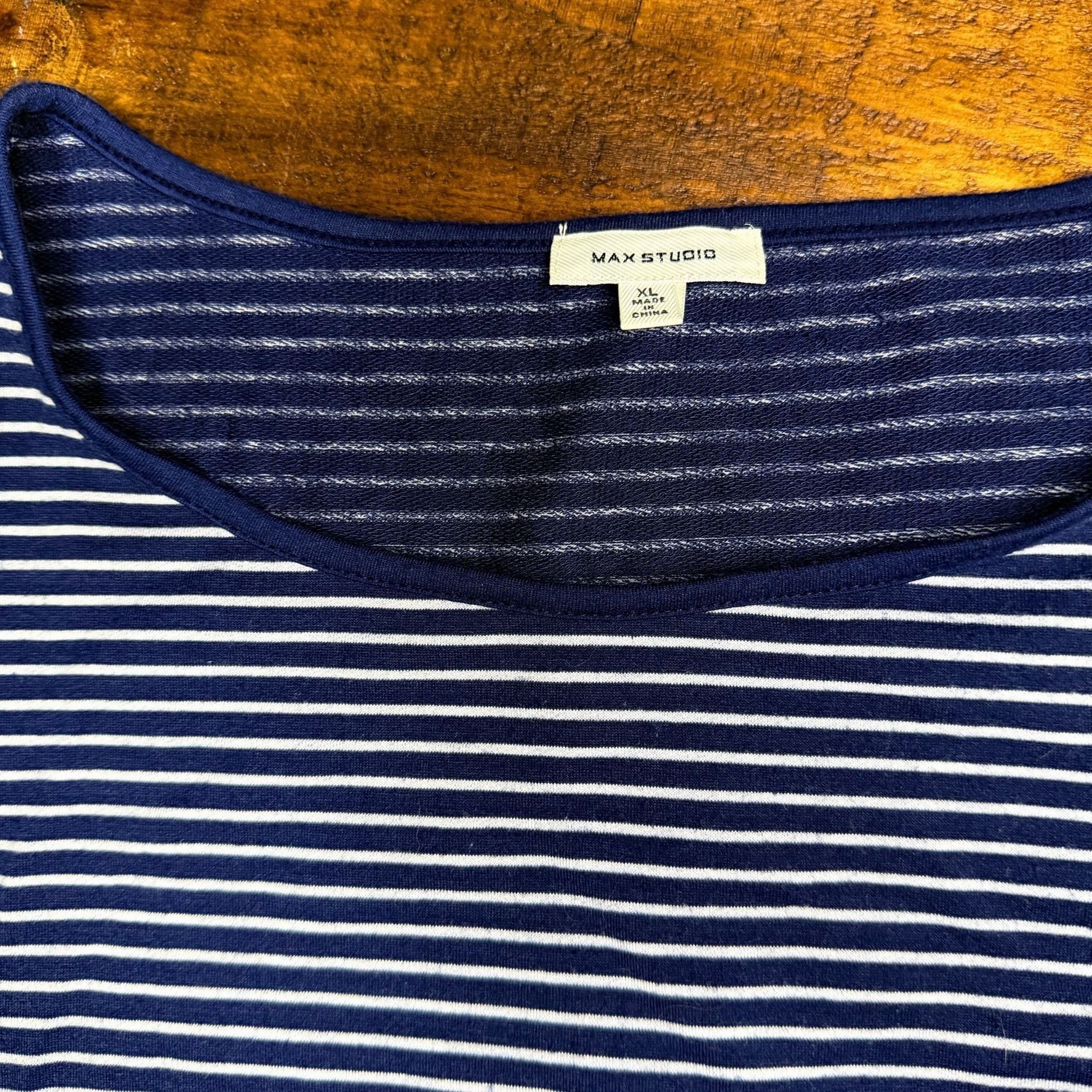 Max Studio Navy Blue White Striped Bell Sleeve Dress Size XL 6