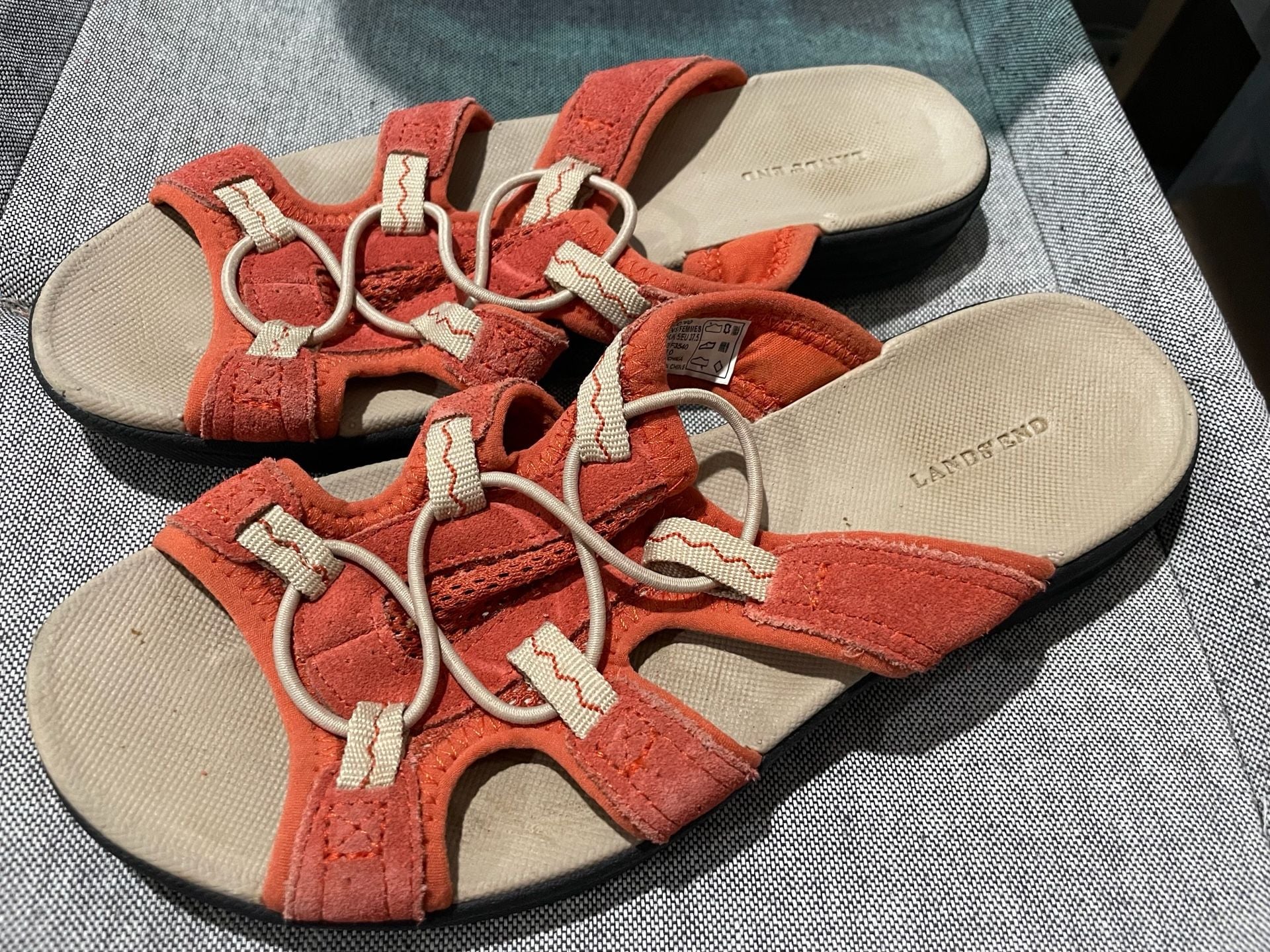 Lands' End Womens Orange Red Suede Adjustable Sport Sandals Size 7 1