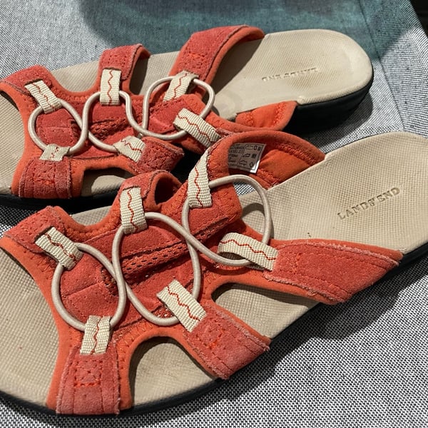 Lands' End Womens Orange Red Suede Adjustable Sport Sandals Size 7