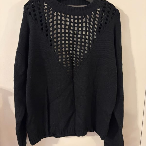 Mika & Gala Black Open-Knit V-Back Sweater