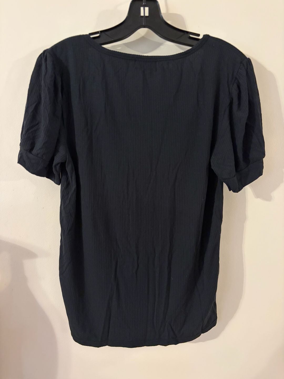 The Drop Black Ribbed Ruched Puff-Sleeve Top 3