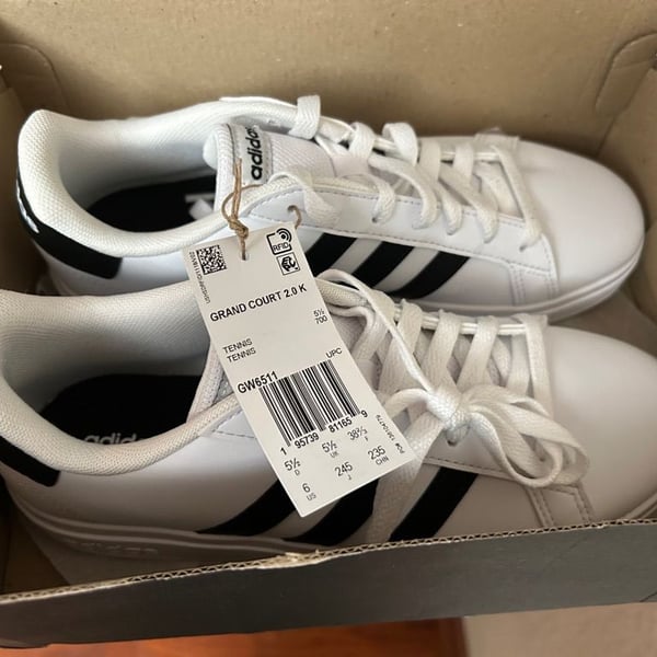 Adidas Grand Court 2.0 K Shoes White Black Size 6 US