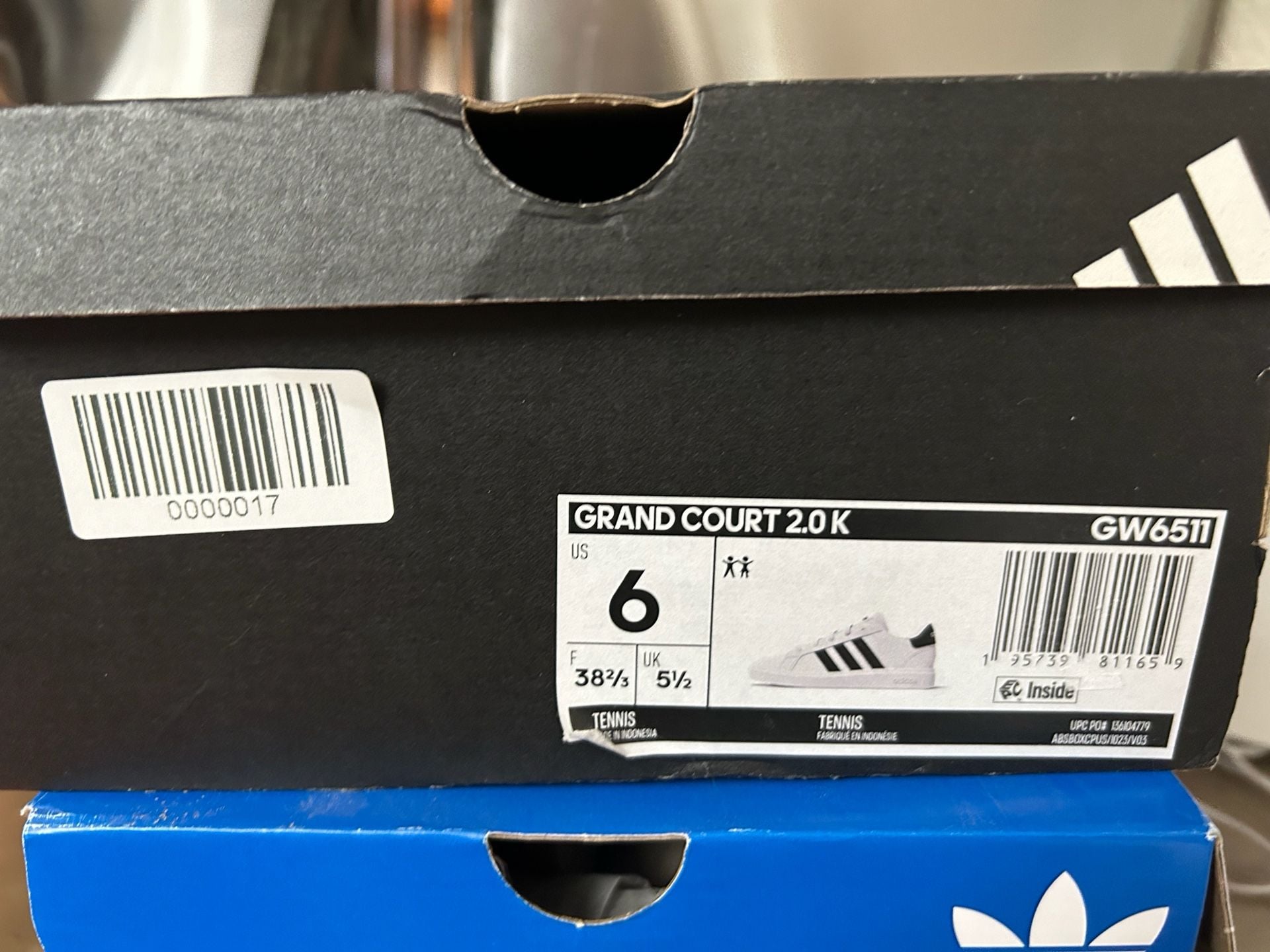 Adidas Grand Court 2.0 K Shoes White Black Size 6 US 3