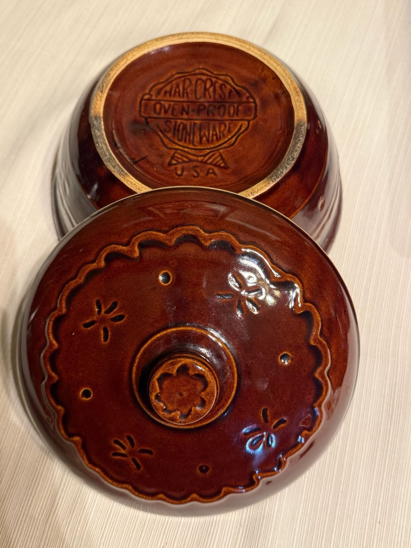 Marcrest Daisy Dot Brown Stoneware Casserole Dish with Lid Oven Proof USA 3