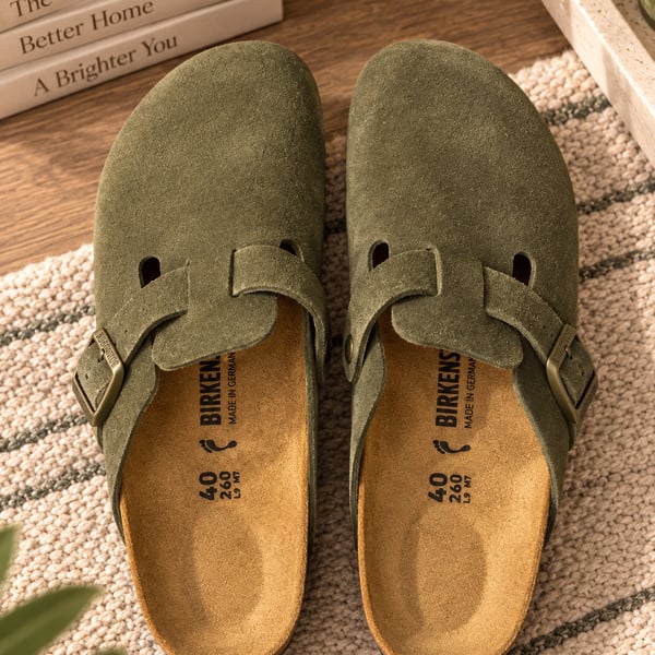 Birkenstock Boston Soft Footbed Suede Leather Clogs Thyme