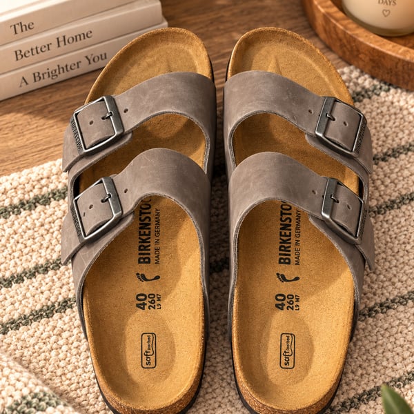 Birkenstock Arizona Soft Footbed Sandals Concrete Gray Oiled Leather Size 40