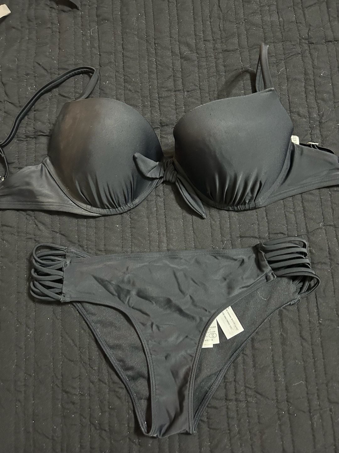 Hollister Black Swim Bikini Set 34D Top Medium Bottom 1