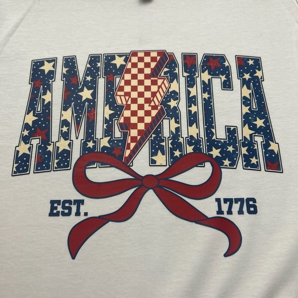 Gildan Softstyle America 1776 Patriotic Lightning Bolt Coquette Bow T-Shirt