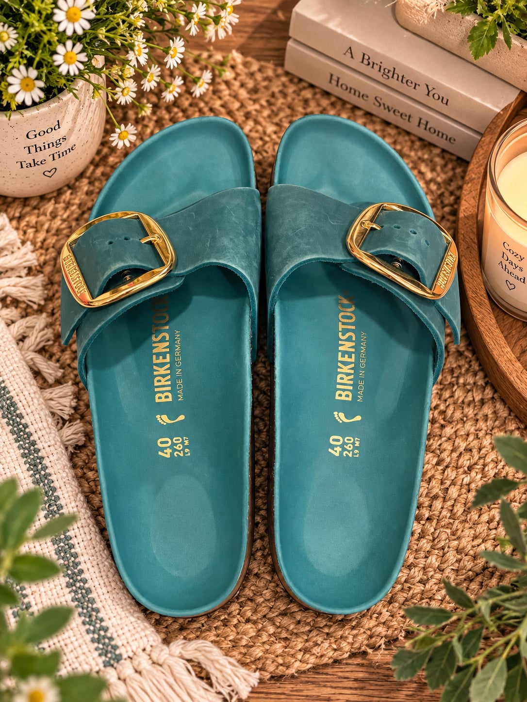 Birkenstock Madrid Big Buckle Oiled Leather Sandals Biscay Bay Size 40 2