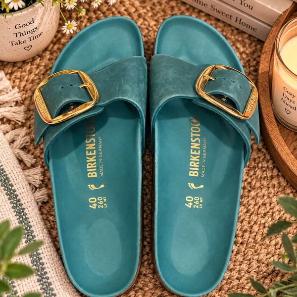 Birkenstock Madrid Big Buckle Oiled Leather Sandals Biscay Bay Size 40