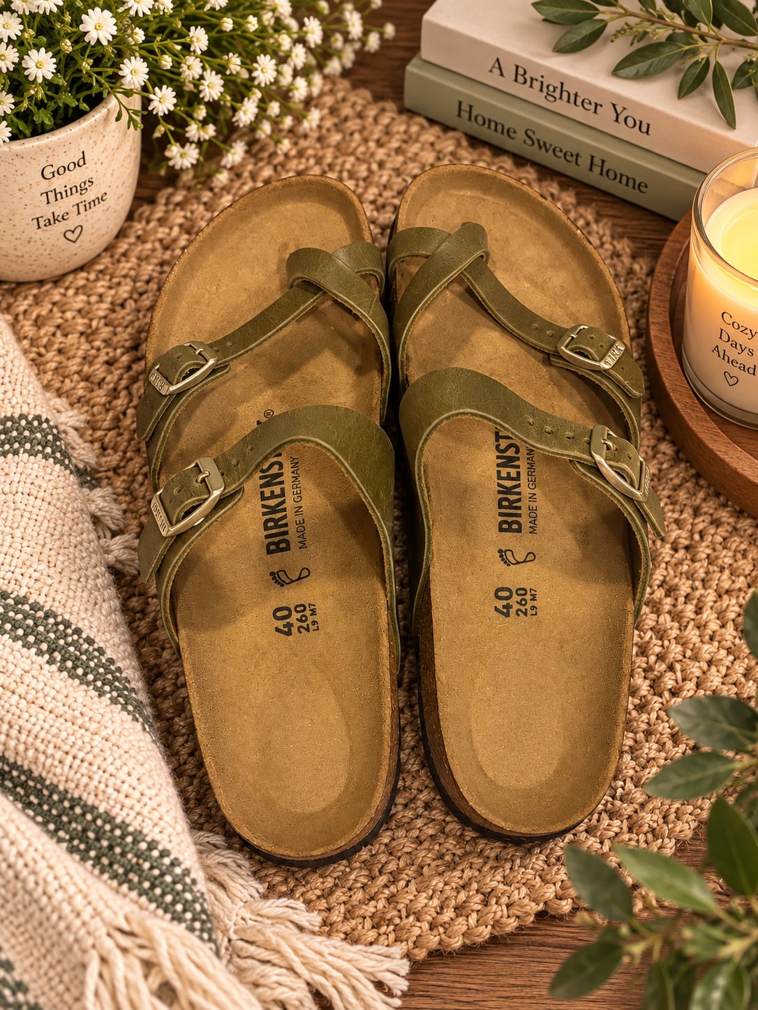 Birkenstock Franca Olive Green Oiled Leather Sandals Size 40 2