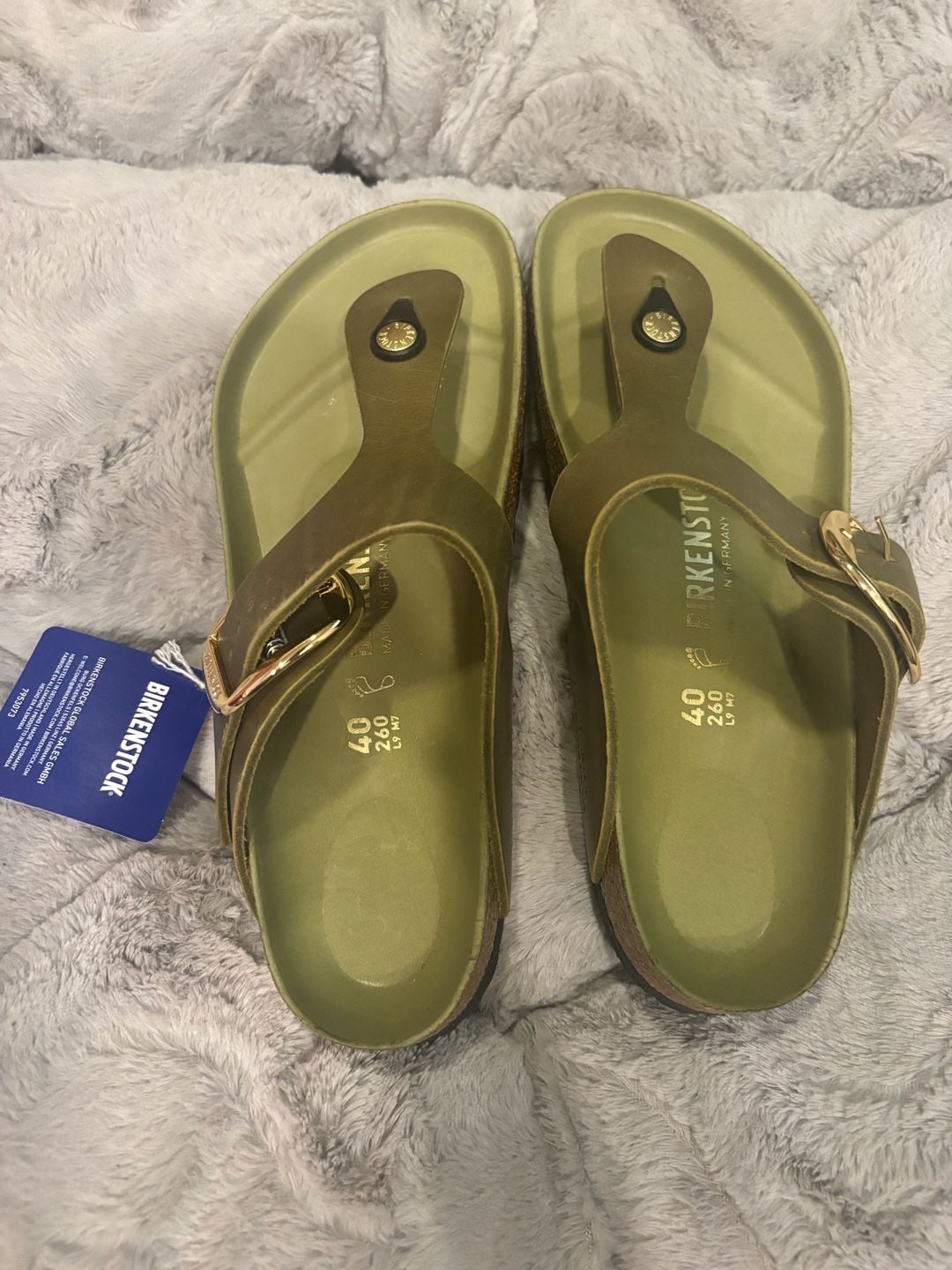 Birkenstock Gizeh Big Buckle Olive Oiled Leather Sandals Size 40 3
