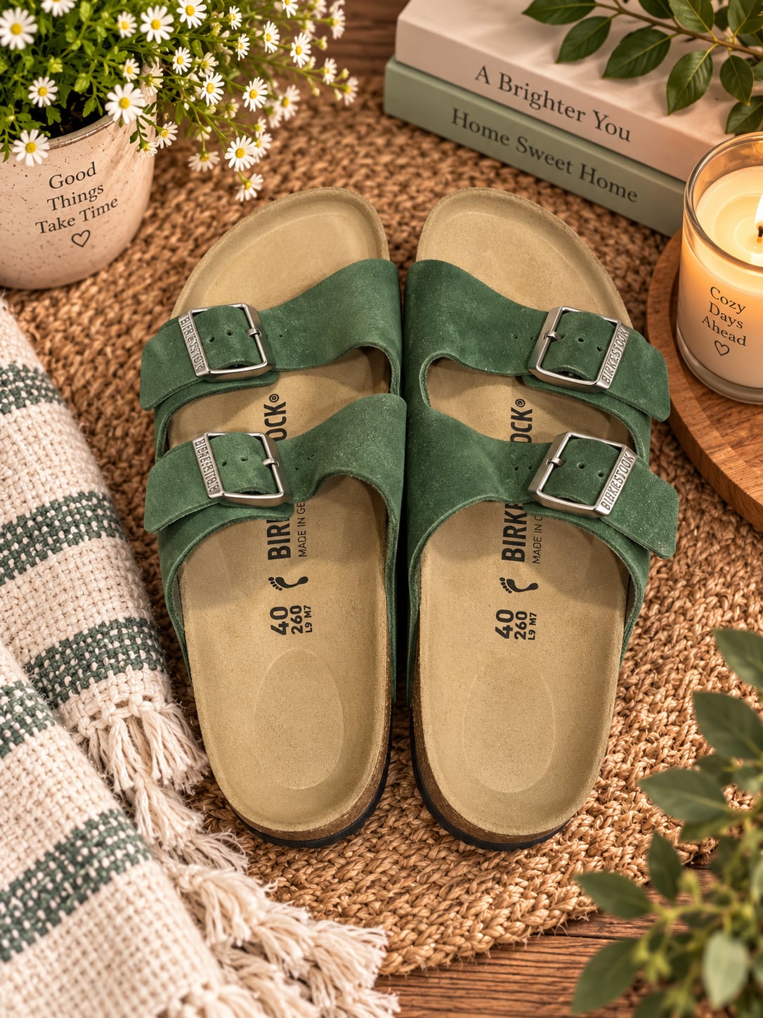 Birkenstock Arizona Shimmering Thyme Suede Leather Sandals 2
