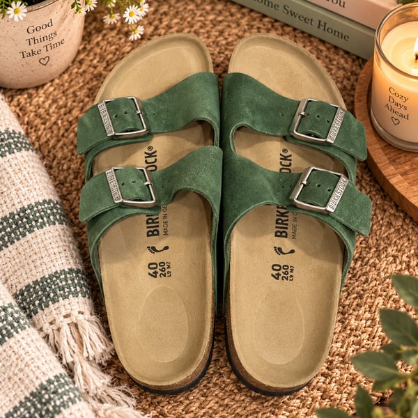 Birkenstock Arizona Shimmering Thyme Suede Leather Sandals