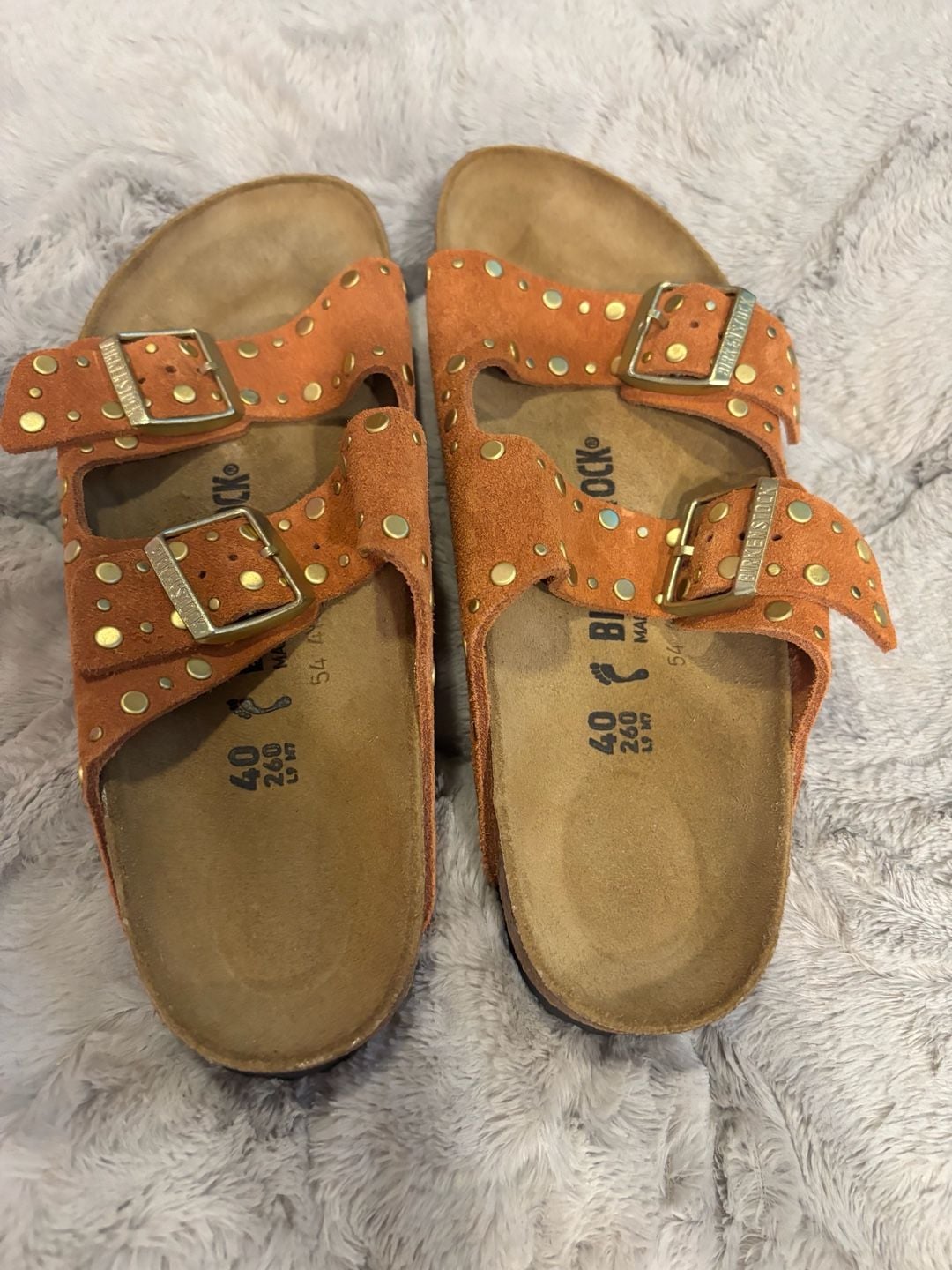 Birkenstock Arizona Rivets Suede Leather Sandals in Dark Rust Size 40 3