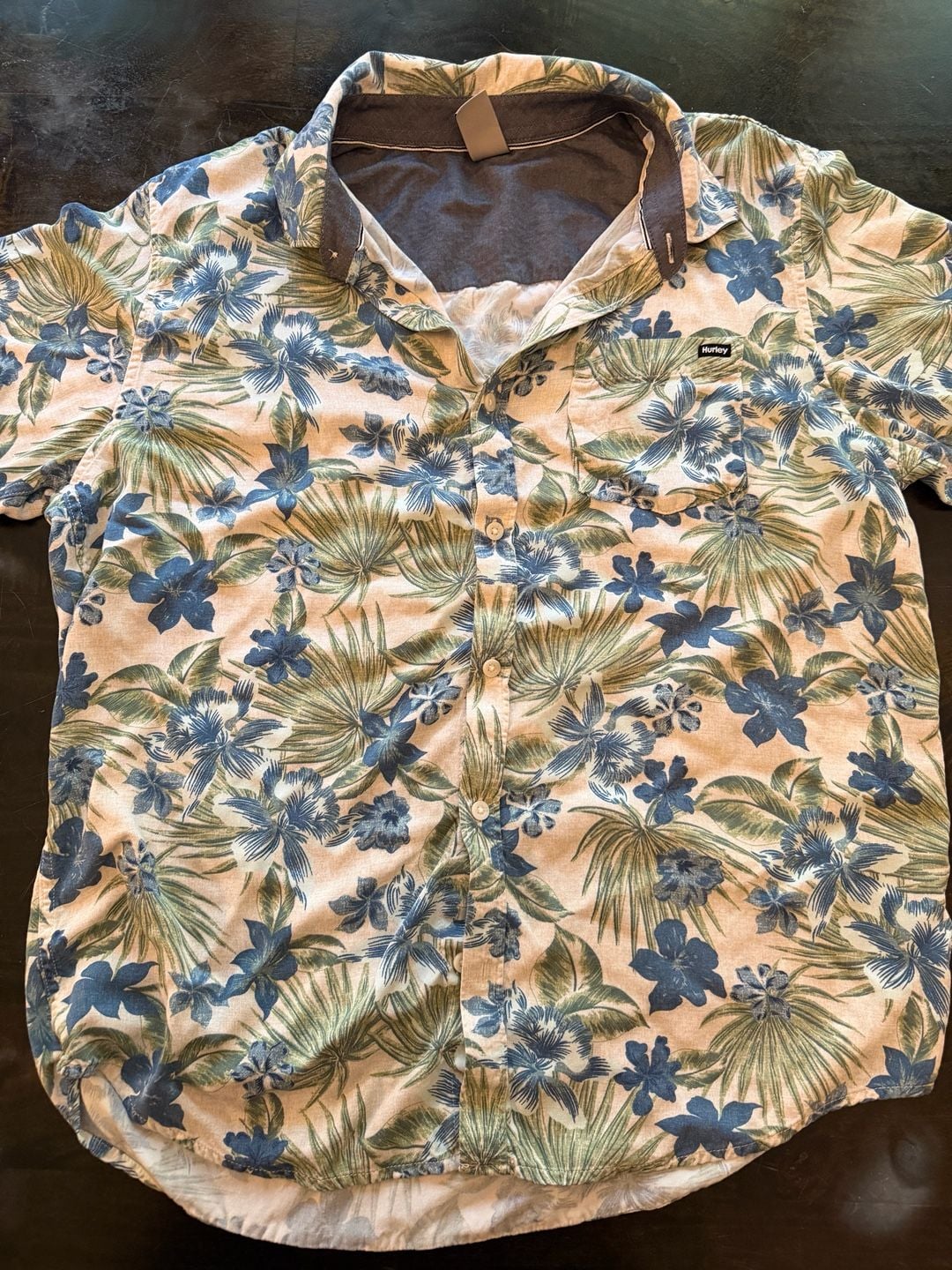 Hurley Men's Floral Palm Print Short Sleeve Button Up Shirt Size L 2