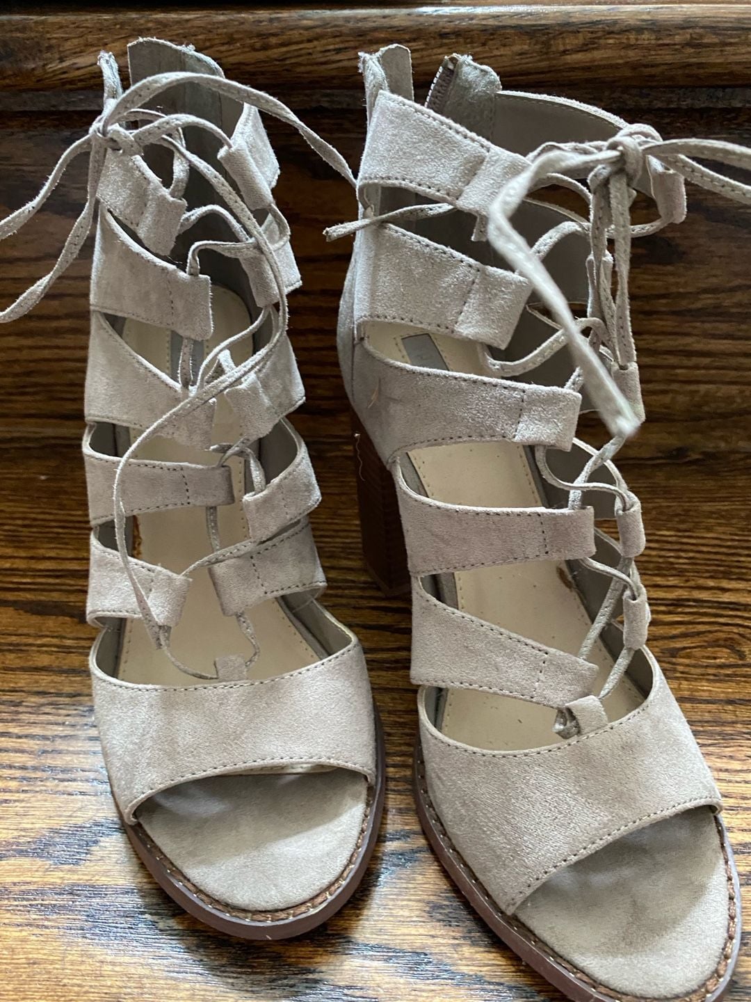 Forever 21 Shoes / Heels/Medi Lace Up - Open Toe Taupe Size 6 New 7