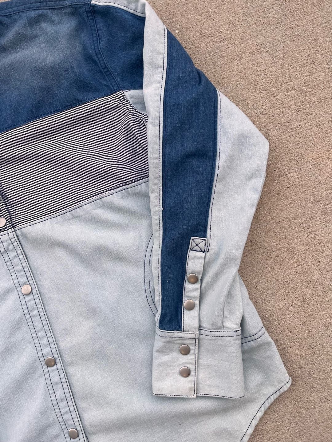Free People We The Free Moto Colorblock Retro Streetwear Denim Shirt Small Blue 3