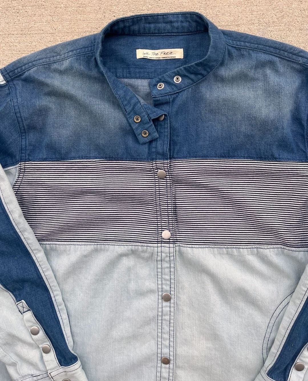 Free People We The Free Moto Colorblock Retro Streetwear Denim Shirt Small Blue 5