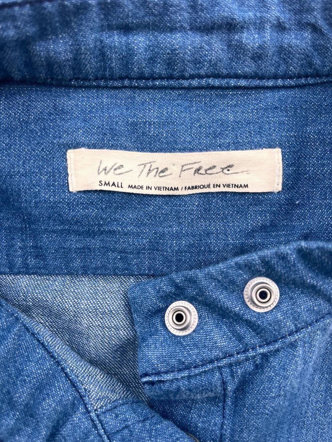 Free People We The Free Moto Colorblock Retro Streetwear Denim Shirt Small Blue 6