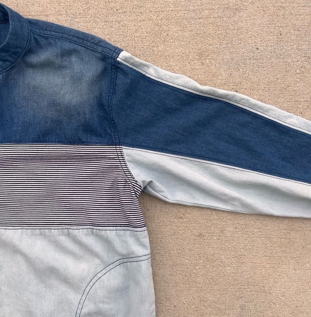 Free People We The Free Moto Colorblock Retro Streetwear Denim Shirt Small Blue 9