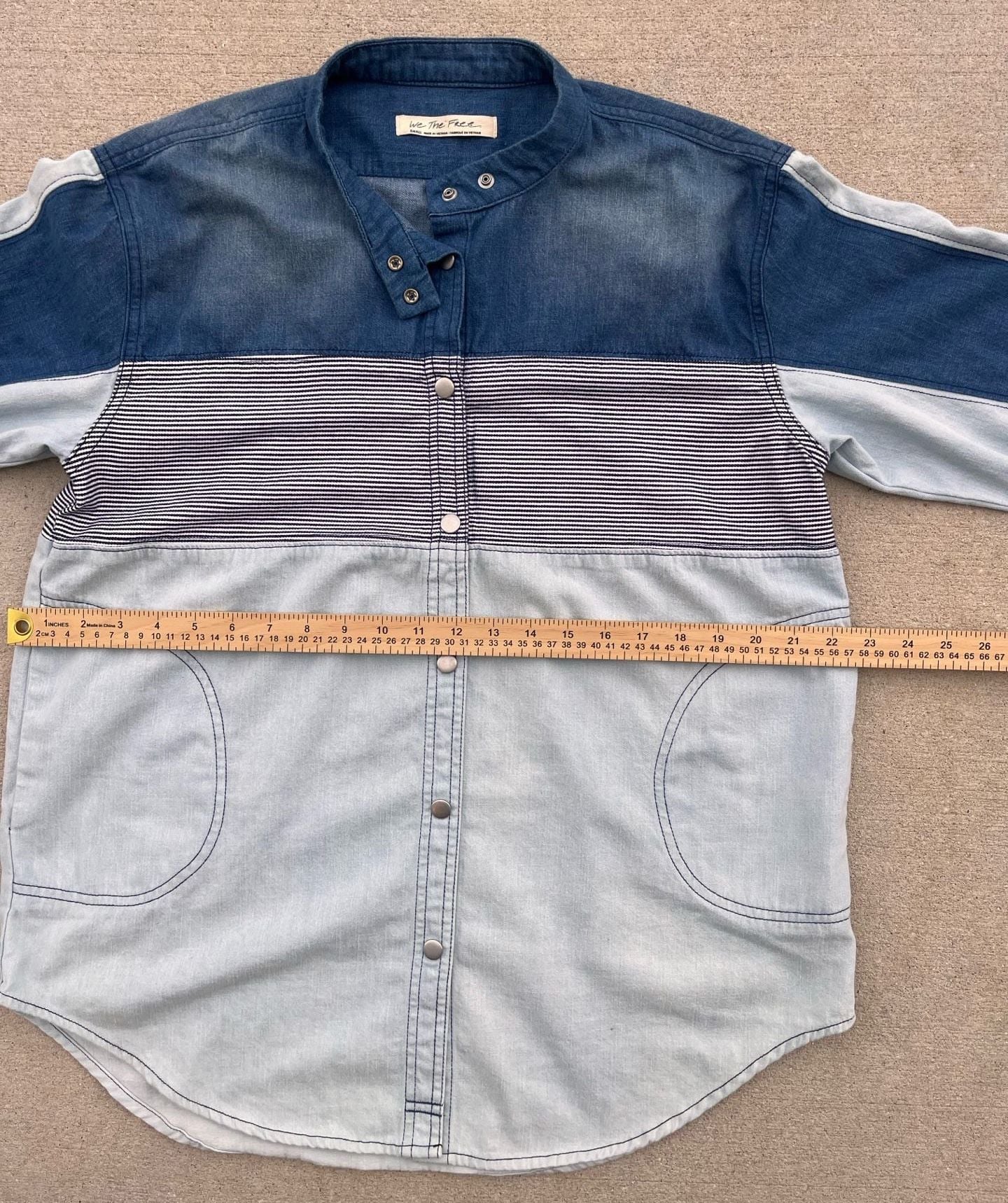Free People We The Free Moto Colorblock Retro Streetwear Denim Shirt Small Blue 10