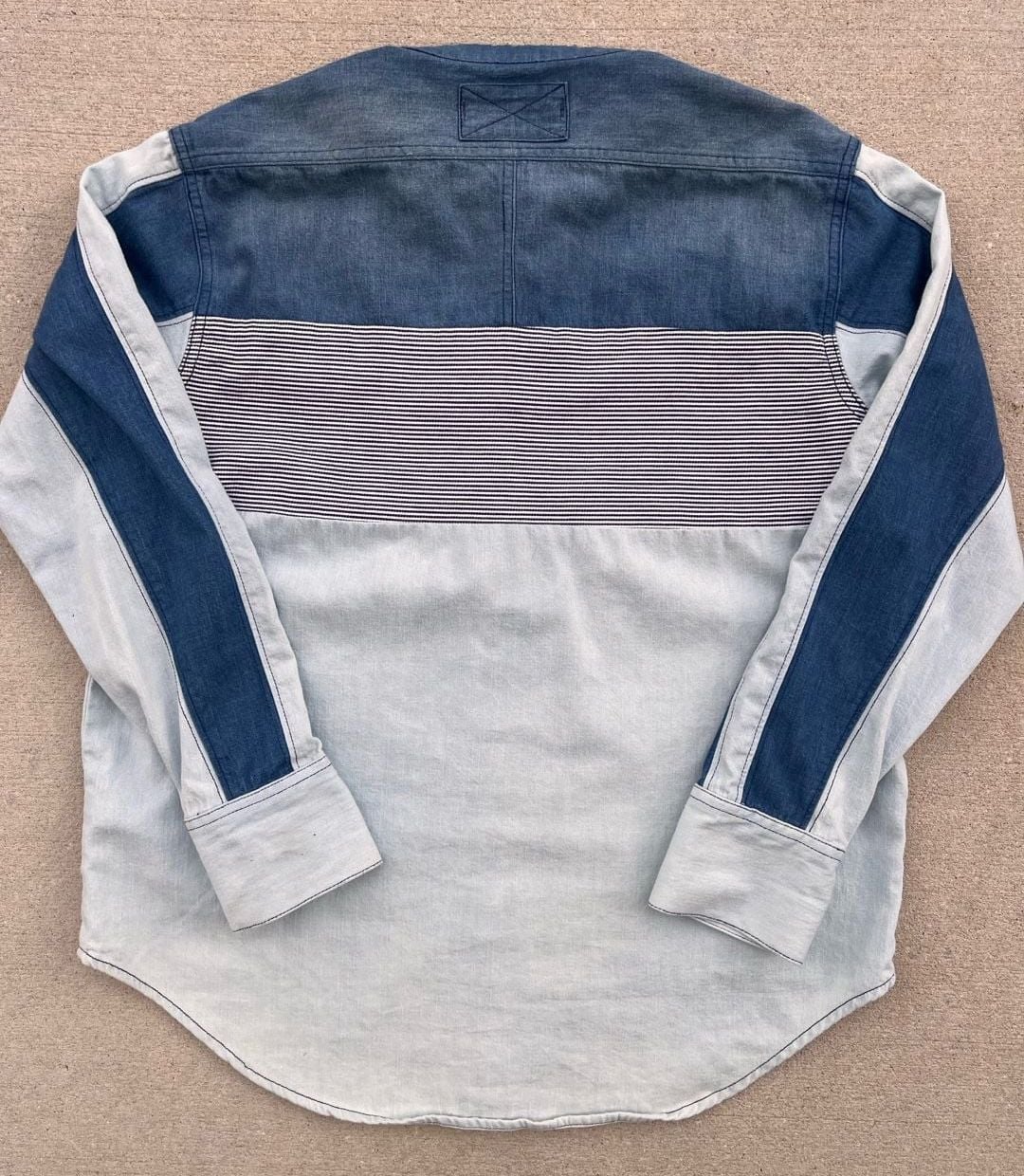 Free People We The Free Moto Colorblock Retro Streetwear Denim Shirt Small Blue 12