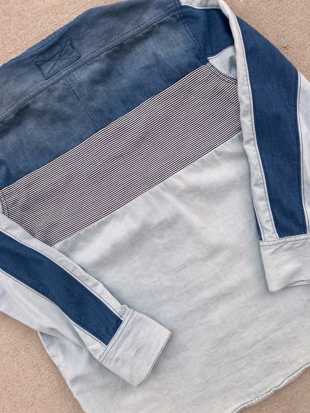 Free People We The Free Moto Colorblock Retro Streetwear Denim Shirt Small Blue 13