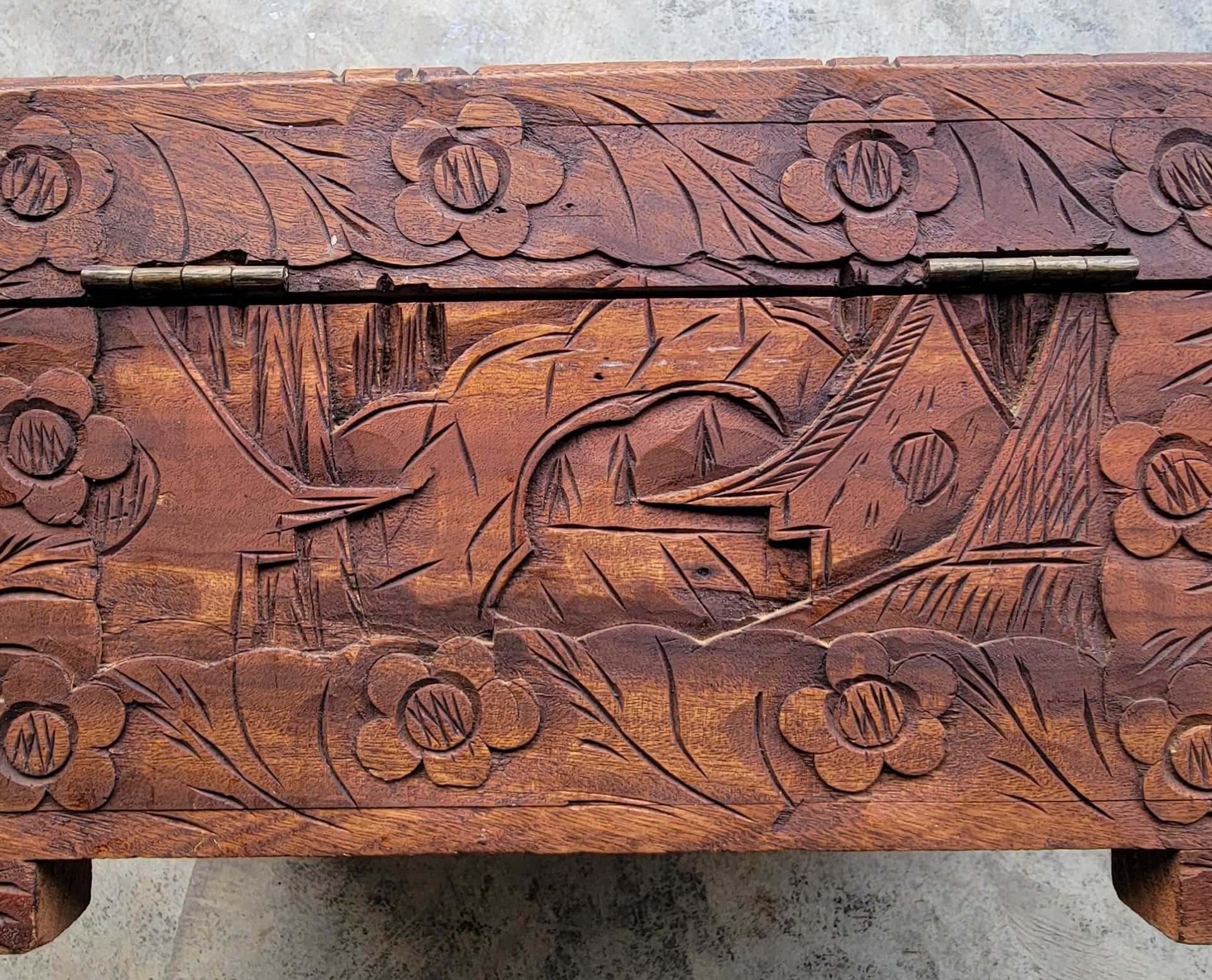 Antique Chinese Export Intricately Carved Wood Trinket Box 10"x6"x4" - , 4