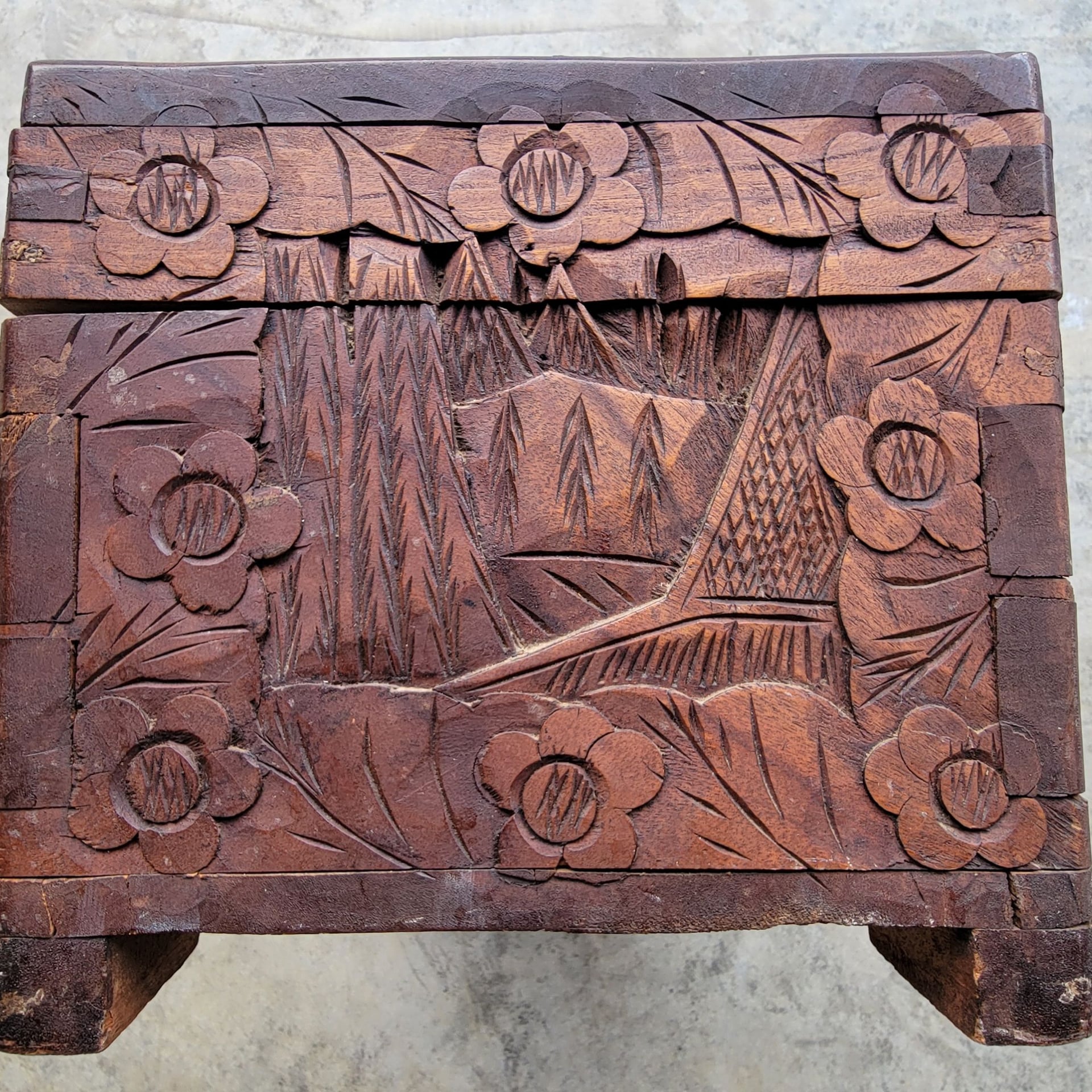 Antique Chinese Export Intricately Carved Wood Trinket Box 10"x6"x4" - , 5