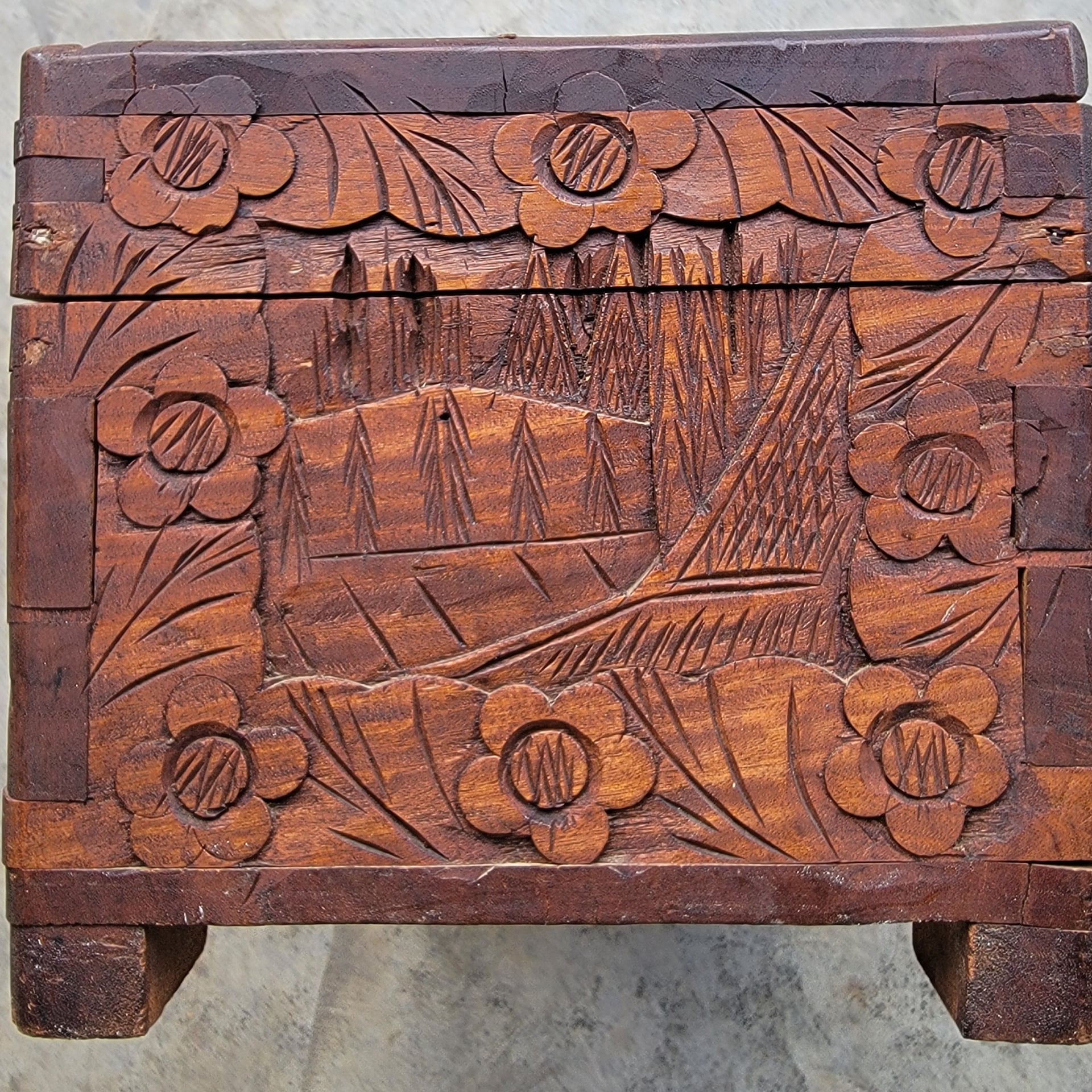 Antique Chinese Export Intricately Carved Wood Trinket Box 10"x6"x4" - , 3