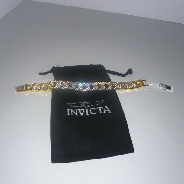 Invicta Gold-Tone Cuban Link Bracelet with Pavé Accents
