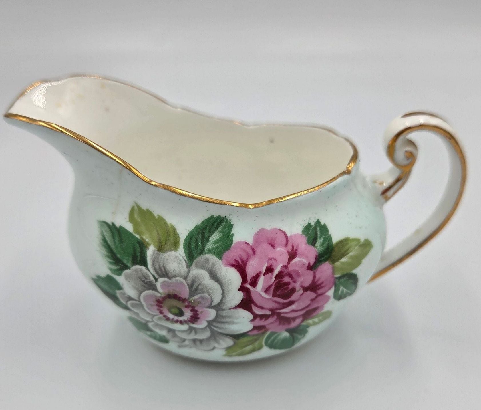 Paragon Fine Bone China Creamer with Pink and White Roses and Gold Gilt 1