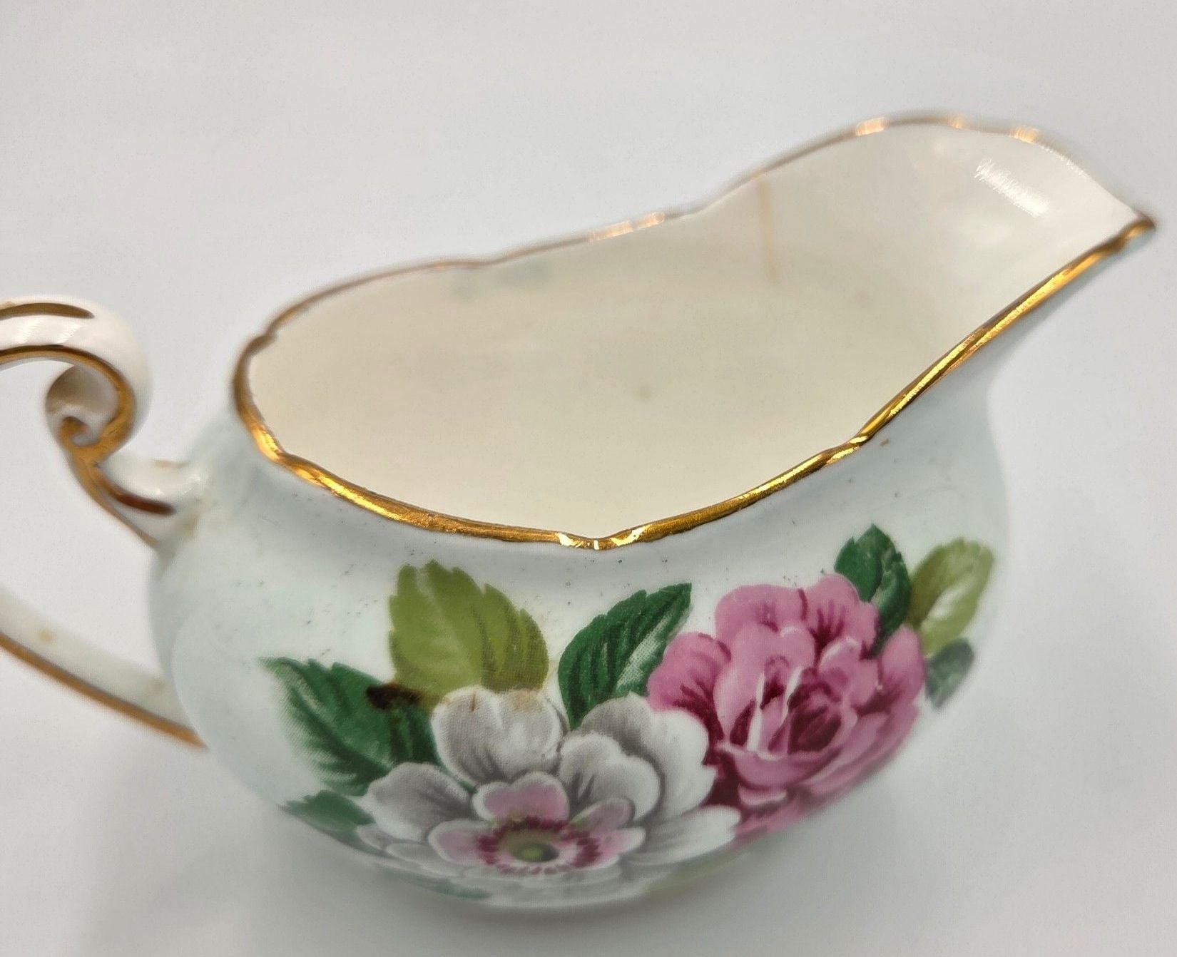 Paragon Fine Bone China Creamer with Pink and White Roses and Gold Gilt 2
