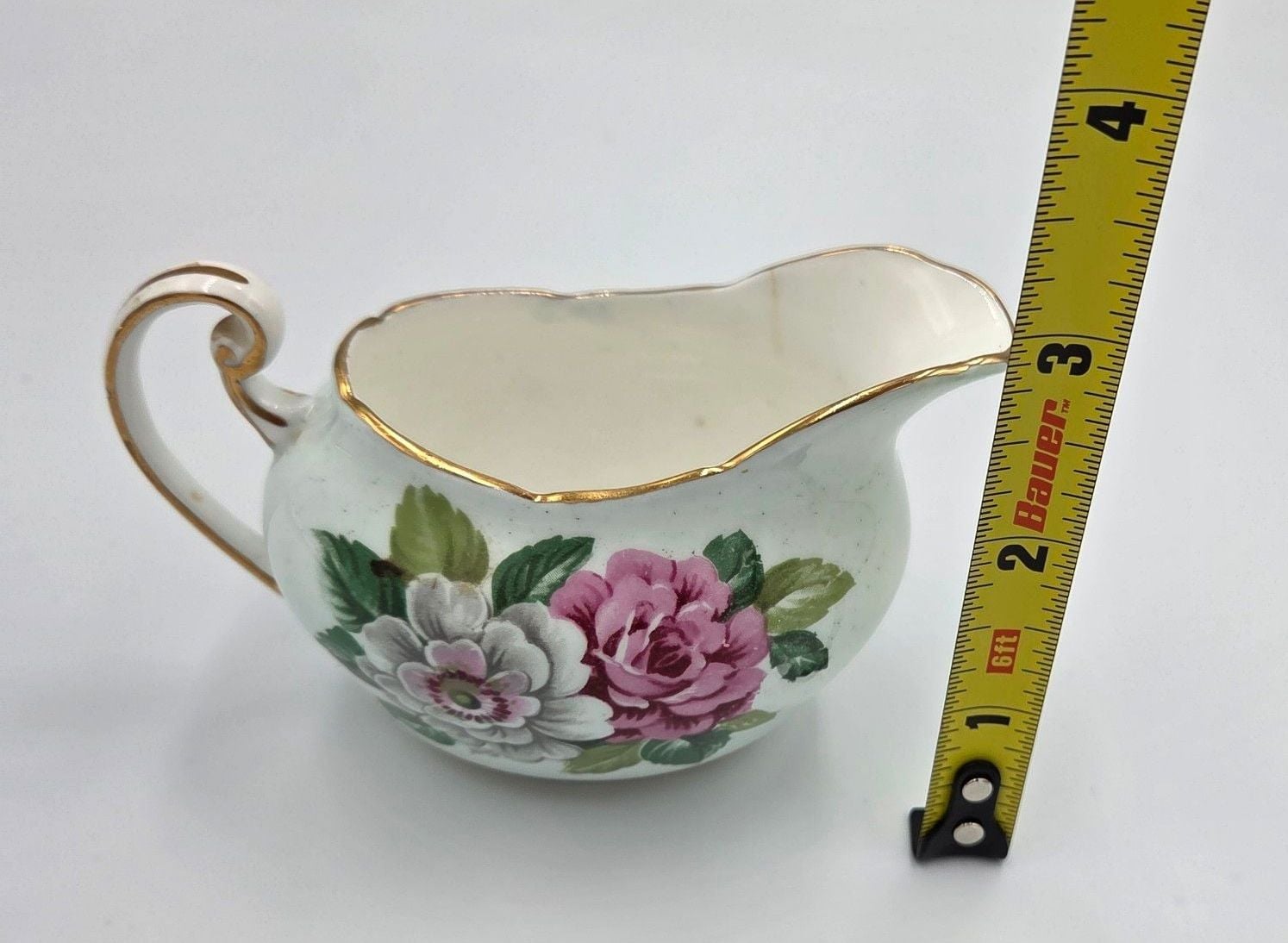 Paragon Fine Bone China Creamer with Pink and White Roses and Gold Gilt 7