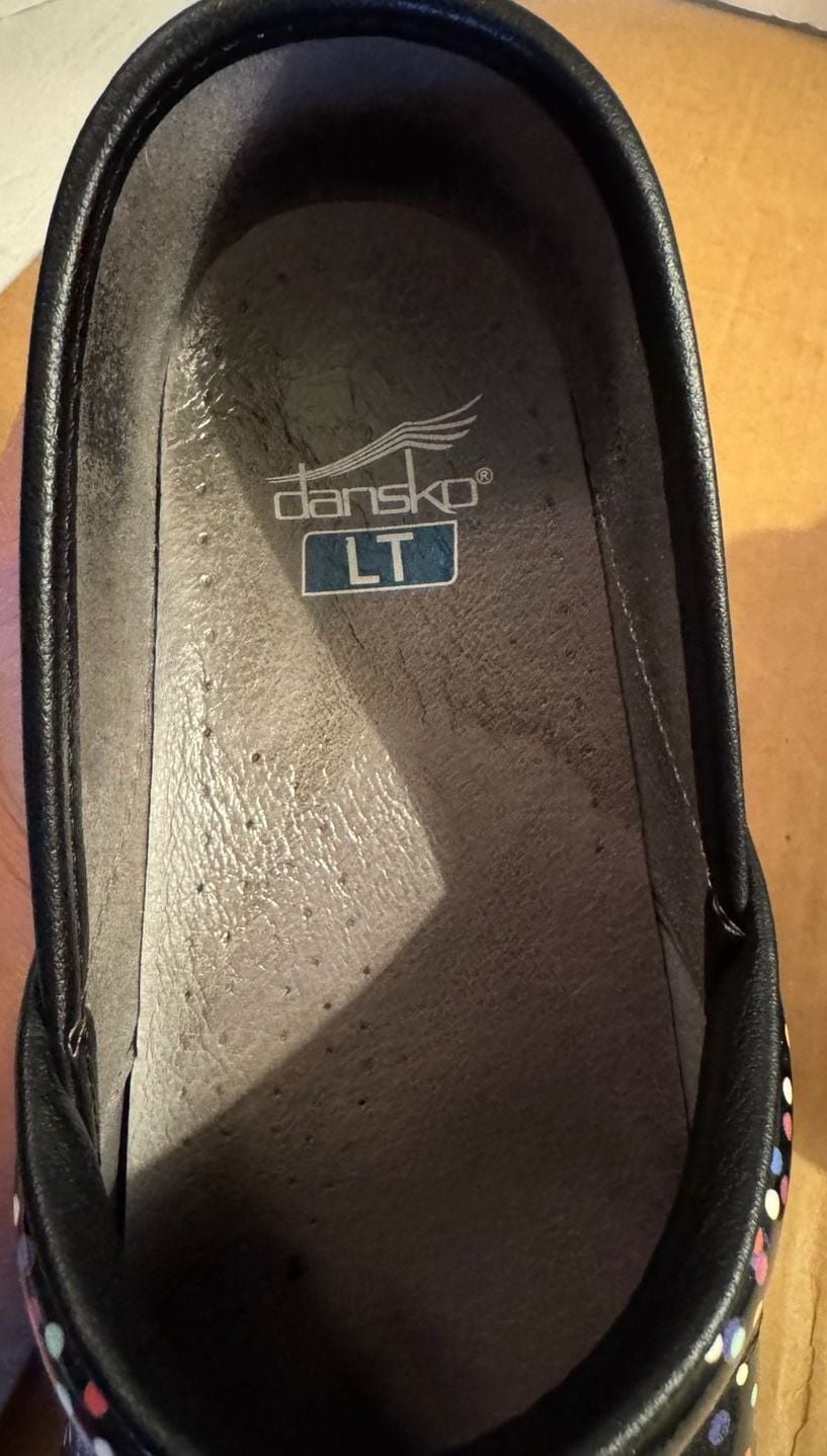 Dansko LT Pro Confetti Patent Leather Clogs Nursing Shoes Size 41 8
