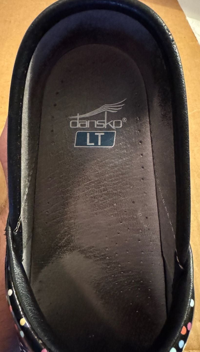 Dansko LT Pro Confetti Patent Leather Clogs Nursing Shoes Size 41 9